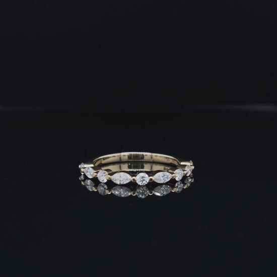 360° view of Bubble Marquise Lab Diamond Wedding Band. 