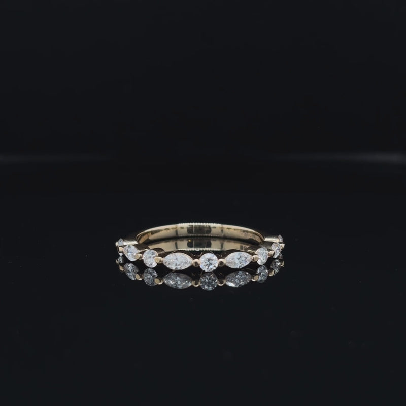 360° view of Bubble Marquise Lab Diamond Wedding Band. 