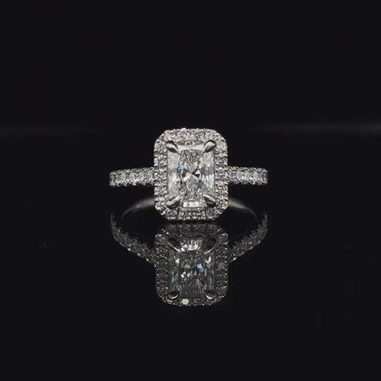 360° view of Radiant Halo Lab Diamond Engagement Ring. 