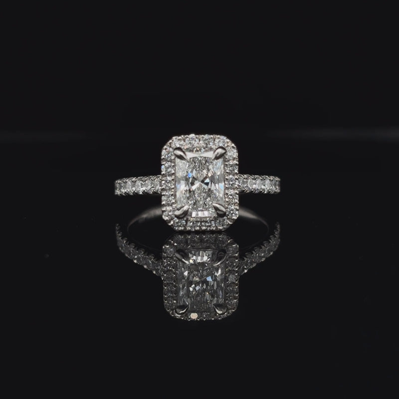360° view of Radiant Halo Lab Diamond Engagement Ring. 
