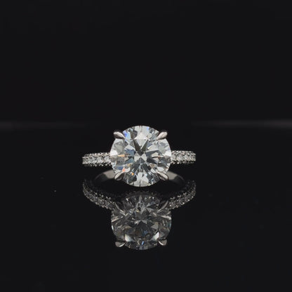 3D Pave Hidden Halo Round Lab Diamond Engagement Ring (4.93cts Total, 4.04cts Centre)