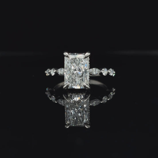 360° view of Radiant Bubble Marquise Lab Diamond Engagement Ring. 