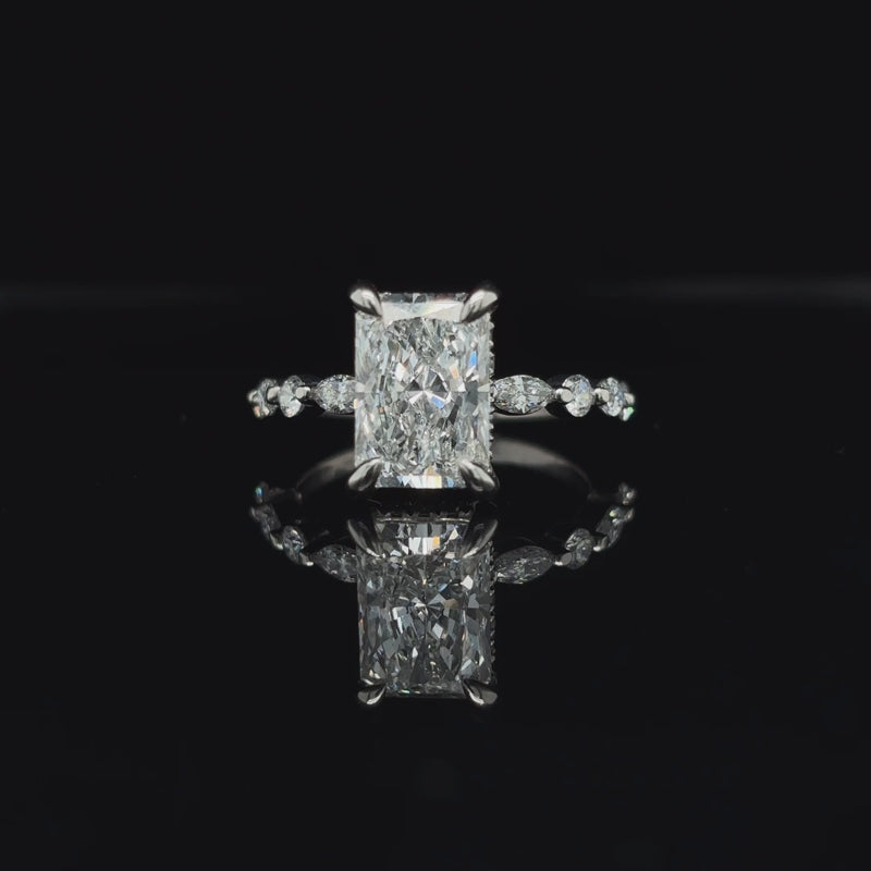 360° view of Radiant Bubble Marquise Lab Diamond Engagement Ring. 