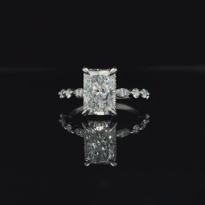 360° view of Radiant Bubble Marquise Lab Diamond Engagement Ring. 