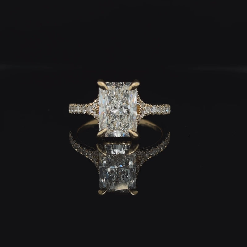360° view of Radiant Crossover Split Shank Lab Diamond Engagement Ring. 