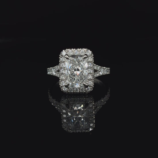 360° view of Radiant Pave Halo Split Shank Lab Diamond Engagement Ring. 