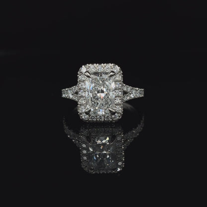 360° view of Radiant Pave Halo Split Shank Lab Diamond Engagement Ring. 