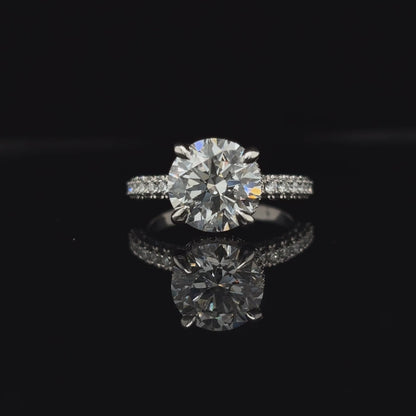 3D Pave Double Hidden Halo Round Lab Diamond Engagement Ring (4.00cts Total, 3.06cts Centre)