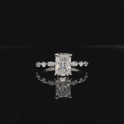 360° view of Radiant Bubble Marquise Lab Diamond Engagement Ring. 