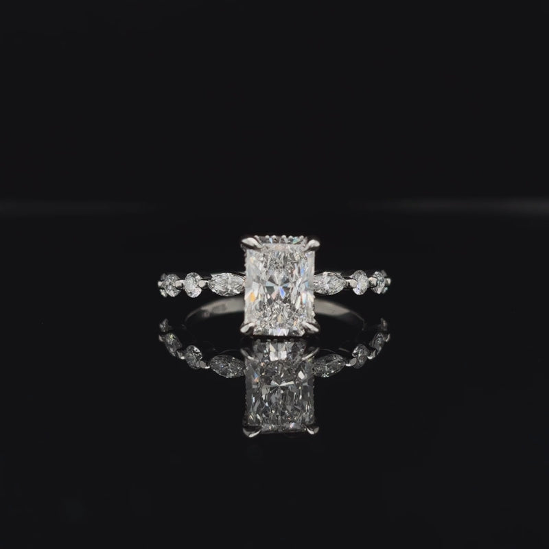 360° view of Radiant Bubble Marquise Lab Diamond Engagement Ring. 
