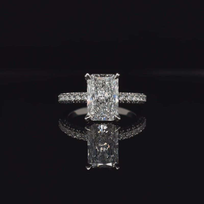 360° view of Radiant 3D Pave Lab Diamond Engagement Ring.