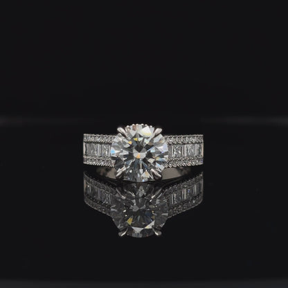 Round Multi Row Band Lab Diamond Engagement Ring (4.59cts Total, 3.06cts Centre)