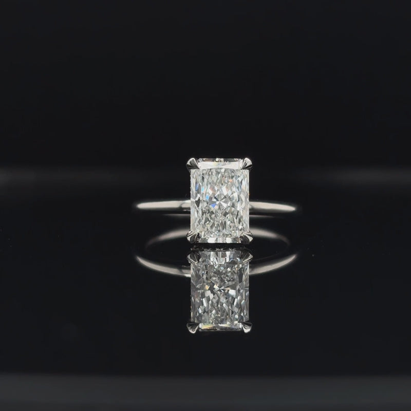 360° view of Radiant Double Hidden Halo Lab Diamond Engagement Ring.
