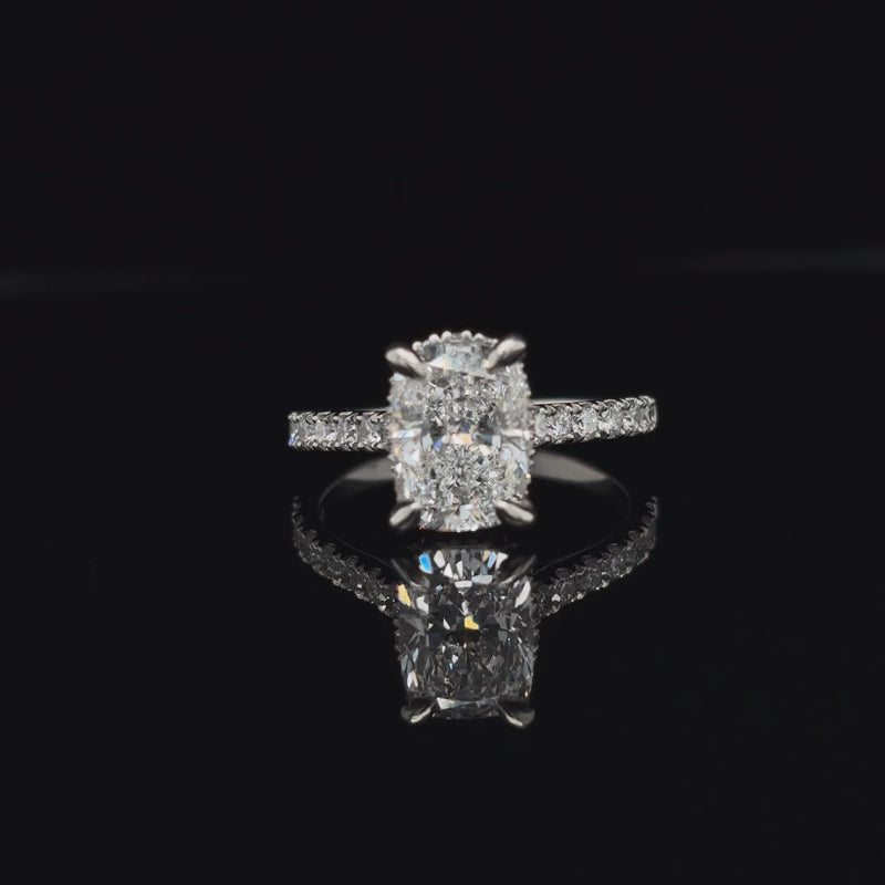 360° view of Elongated Cushion Lab Diamond Engagement Ring. 