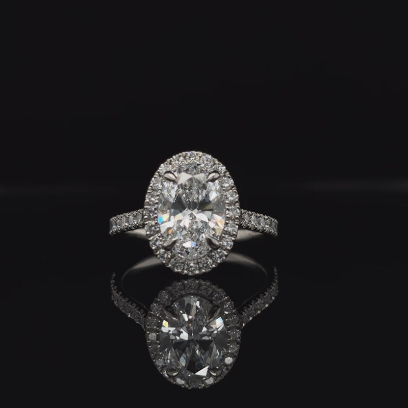 360° view of Oval Halo Lab Diamond Engagement Ring. 
