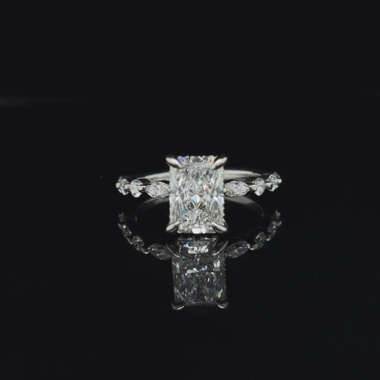360° view of Radiant Bubble Marquise Lab Diamond Engagement Ring. 