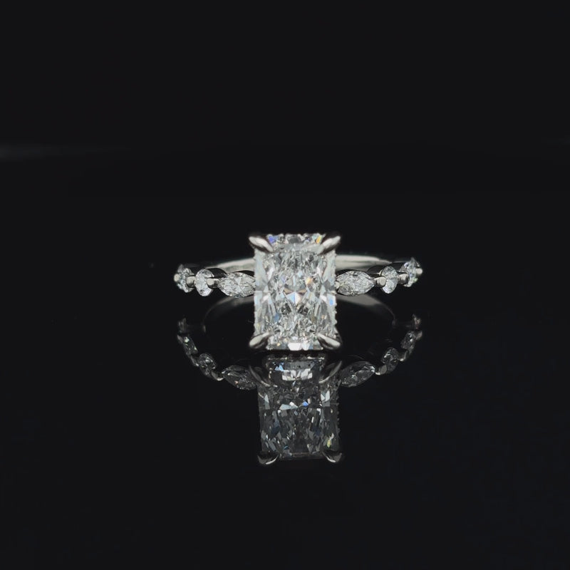 360° view of Radiant Bubble Marquise Lab Diamond Engagement Ring. 