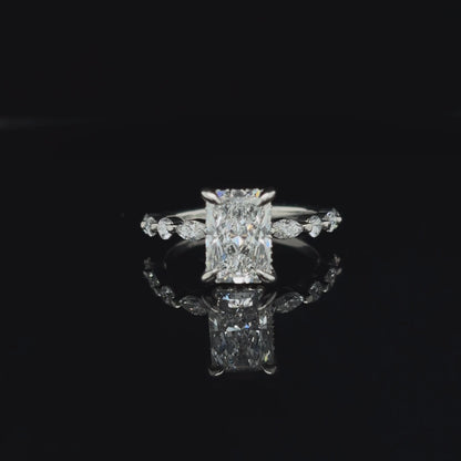 360° view of Radiant Bubble Marquise Lab Diamond Engagement Ring. 