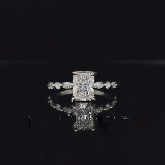 360° view of Radiant Bubble Marquise Lab Diamond Engagement Ring. 